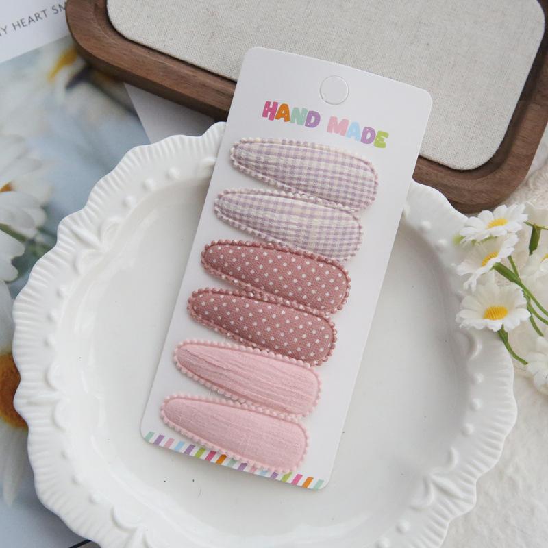 6Pcs/set Cute Floral Cotton Hair Clips Set Plaid Fabric Bows for Girls Baby Kids Hair Accessories Finishing Bangs Kids Headwear