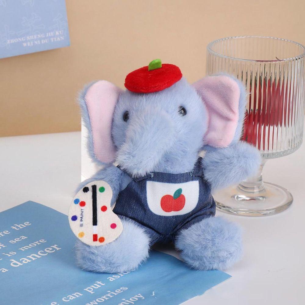 Painter Apron Style Elephant Backpack Pendant Cartoon Elephant Plush KeyChain  Car Keys Accessories