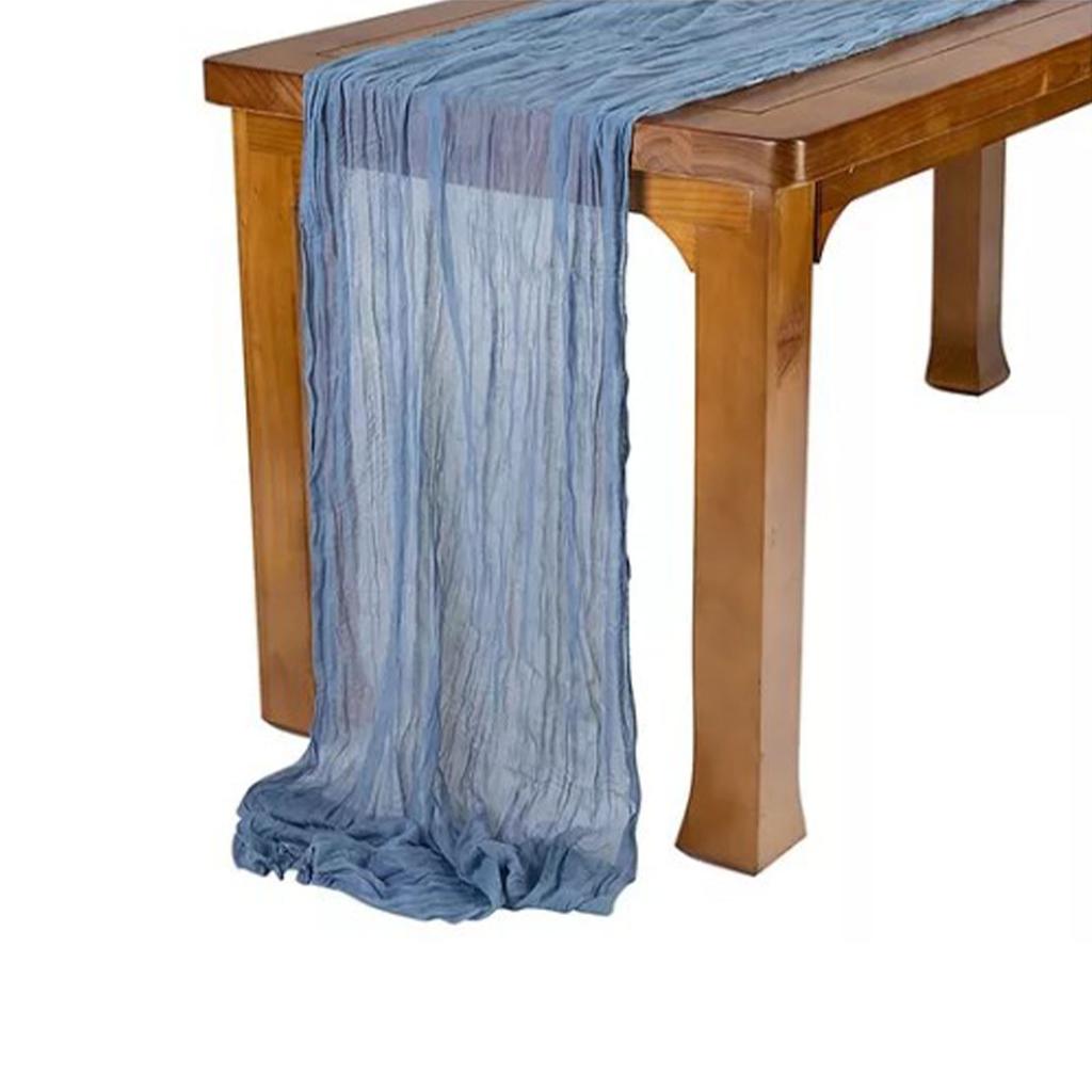 Bohemian Style Table Runner Blue Polyester Table Cloth Gauze for Wedding Candlelight Dinner