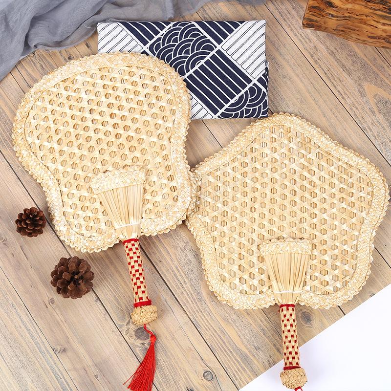 Handmade Straw Fan With Tassels Vintage Asian Style Hand Fan Gifts For Summer Weddings Parties Natural Material