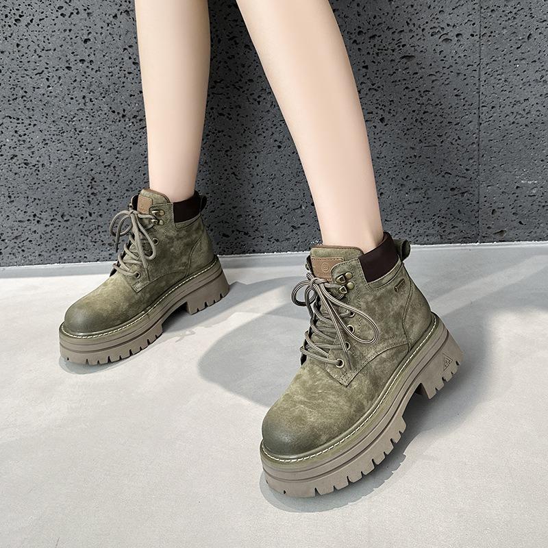 White Deer Martin Boots Women's Autumn New Outdoor Hiking Rhubarb Boots First Layer Pigskin Tooling Boots Children