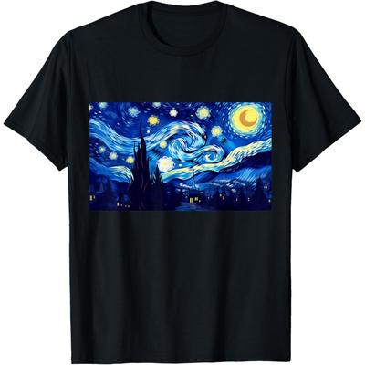 Snowy Winter Christmas Starry NIght Painting Art T-Shirt(2)