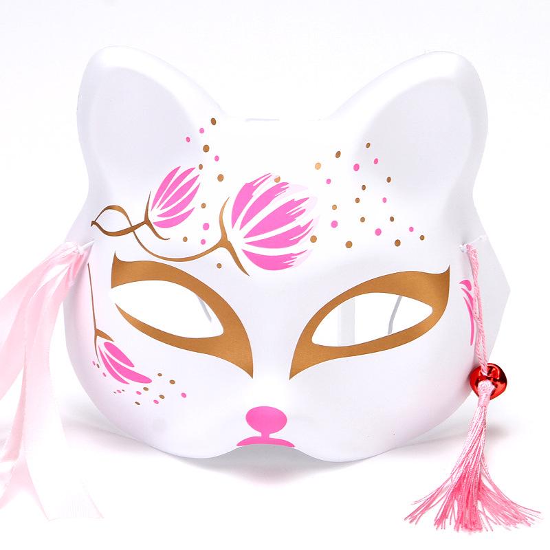 Hand-Painted Anime-Style Cat and Fox Half-Face Mask for Men and Women