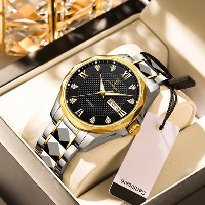 Men's Dual Calendar Dial Quartz Watch Waterproof Luminous Zirconia Diamond Inlaid Men's Fashion Quartz Watch Business Watch