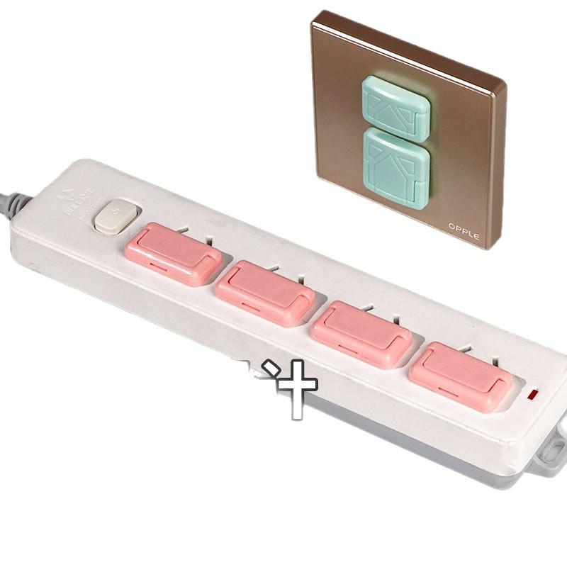 Child Safety Plug Cover: Anti-Electric Shock Protection for Sockets and Power Strips Green Handle 10 pcs [2-hole 5 pcs + 3-hole 5 pcs]