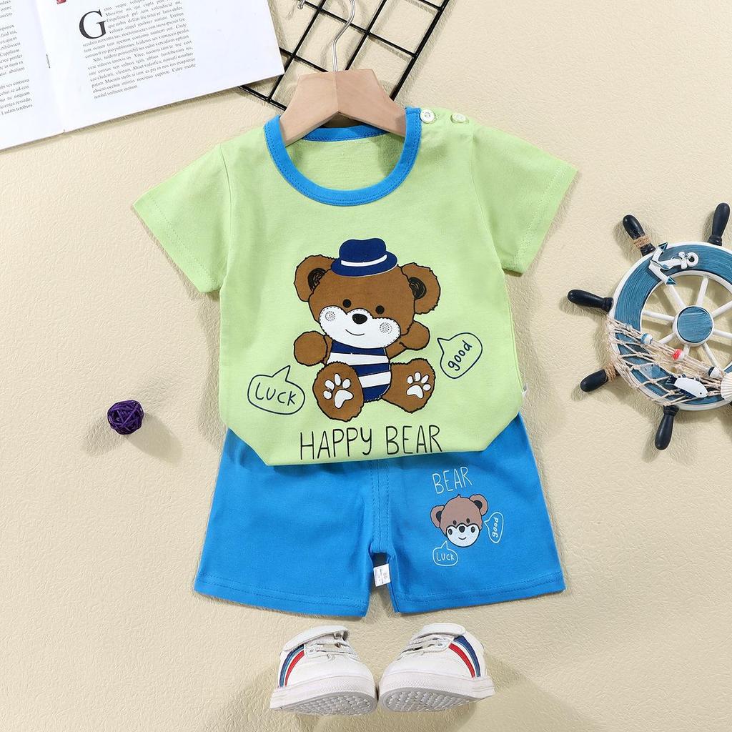 Kids' Summer Cotton Two-Piece Set: Cartoon Short Sleeve & Shorts for Toddlers