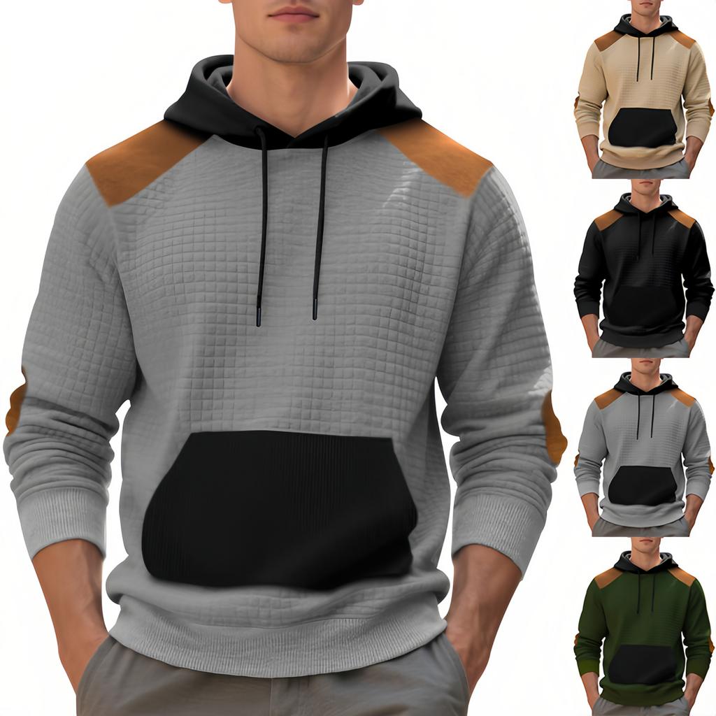 Men's Outdoor Casual Loose-Fit Color-Blocked Hooded Sweatshirt With Large Pockets