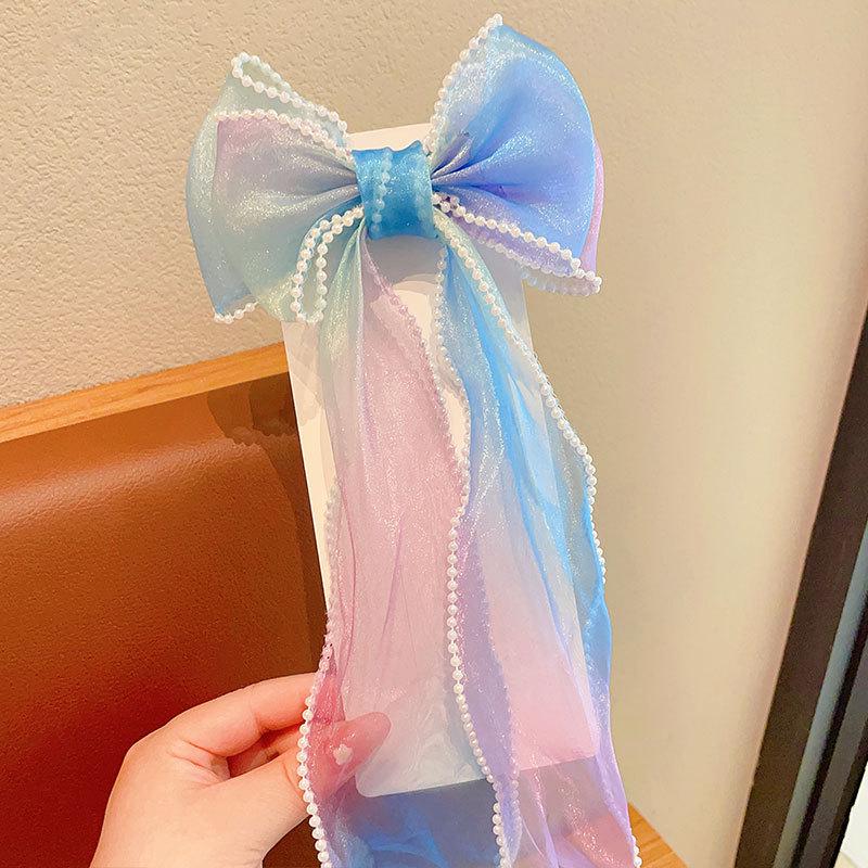 Rainbow Bow Braided Hair Clip for Girls - Cute Hair Accessory with Ribbon Hairpin
