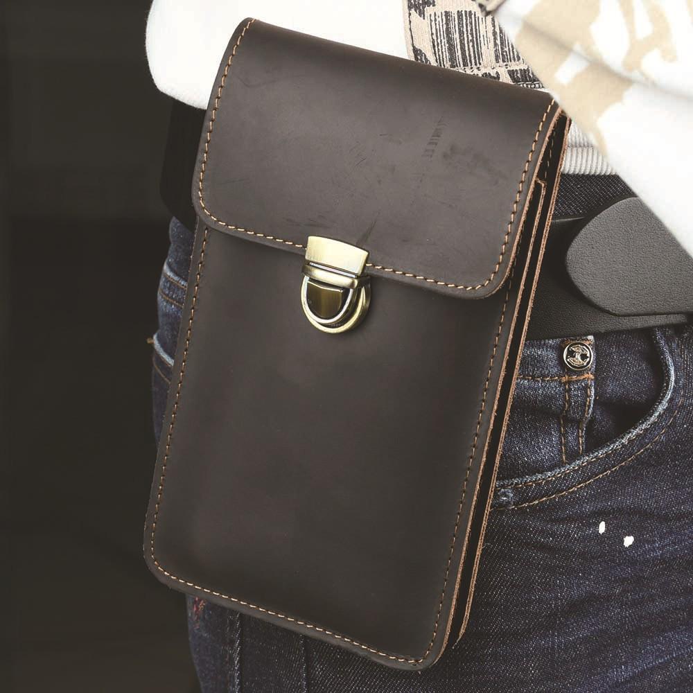 Genuine Leather Waist Bag, Top Layer Cowhide Leather Belt, Mobile Phone Bag, Outdoor Work Waist Hanging Bag, Lightweight Cowhide Leather Bag