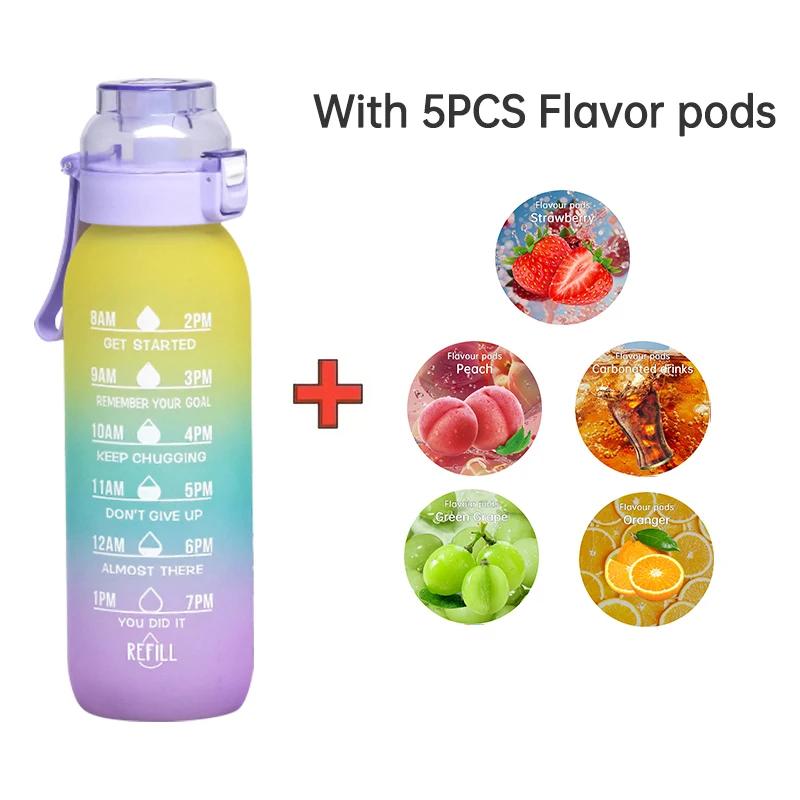 1PC 1000ML Flavor Water Bottle With Straw With 5PCS Flavor Pods Fashion Fitness Water Bottle For Outdoor Activities Sports Termo