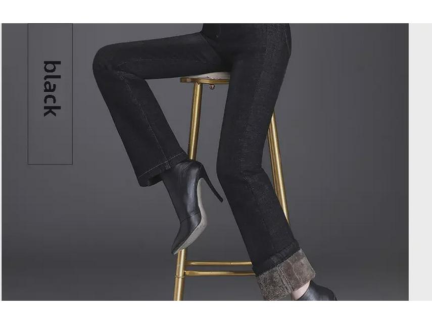 High-Waist Lambskin Flared Jeans: Plush, Thickened, and Warm for Autumn/Winter