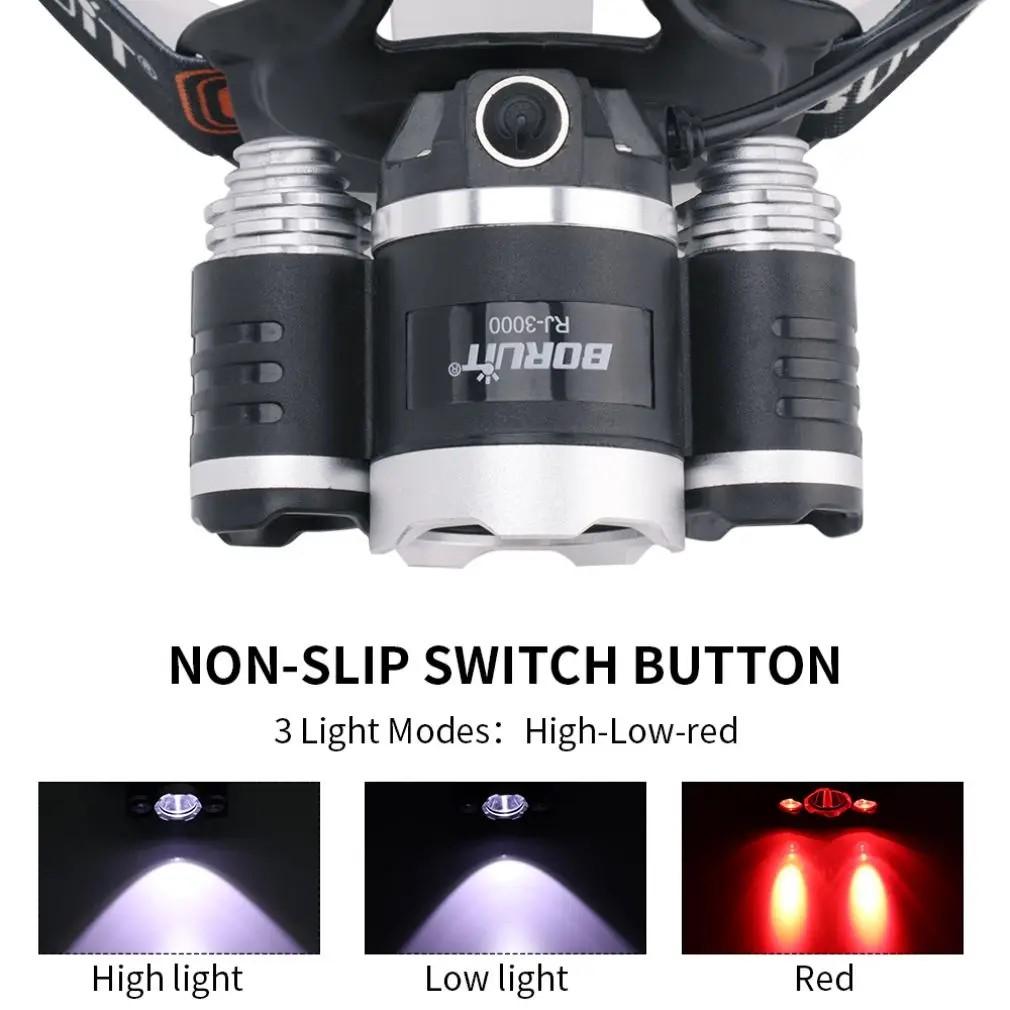 Boruit RJ-3000 strong red light beekeeping headlamp waterproof headlamp USB charging hunting lamp 5000LM