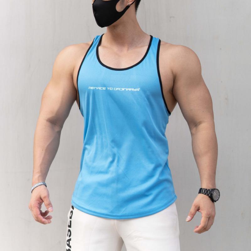 New Sports Vest Men's Muscle Slim I-character Waistcoat Training Sleeveless T-shirt Fitness Clothes