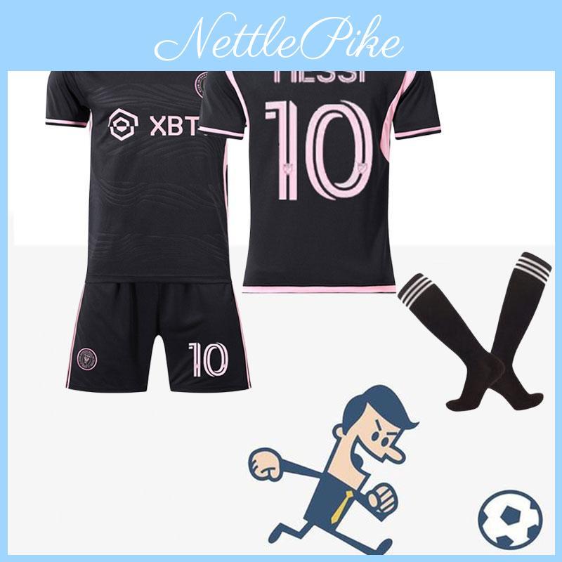 Messi 10 Miami Fußballtrikot Set Jugend Erwachsene Heim Auswärts Schwarz Rosa Polyester Enthält Oberteil Unterteil Socken
