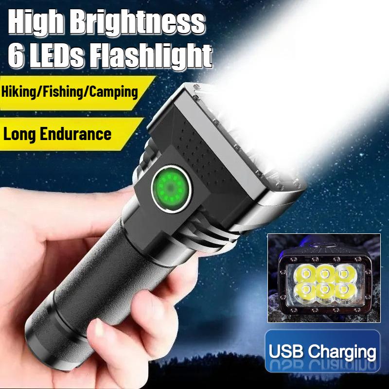 High Bright 6 LED Flashlight Portable Mini Torch Outdoor Camping Emergency Lighting Lamp Small Spotlight With Power Display