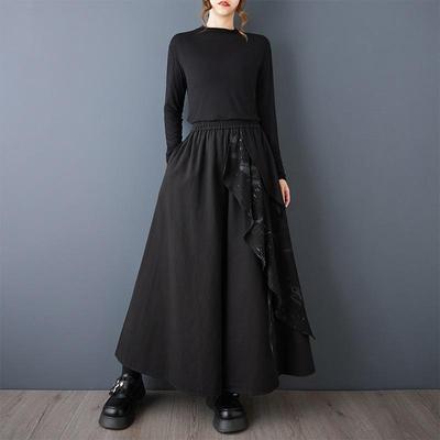 Nero Taglia forte Vintage a vita alta Casual largo lungo Primavera autunno pantaloni a gamba larga Pantaloni da donna