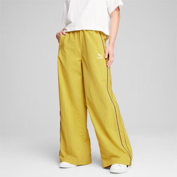 Puma T7 Play Loud T7 Series Logo Pattern Elastic Waist Straight Loose Knit Sports Pants Women bottoms Yellow 626807-41