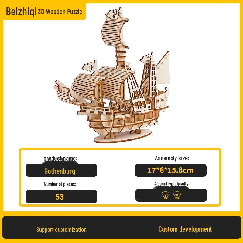 Beizhiqi 3D Wooden Sailing Boat Puzzle Model Toy