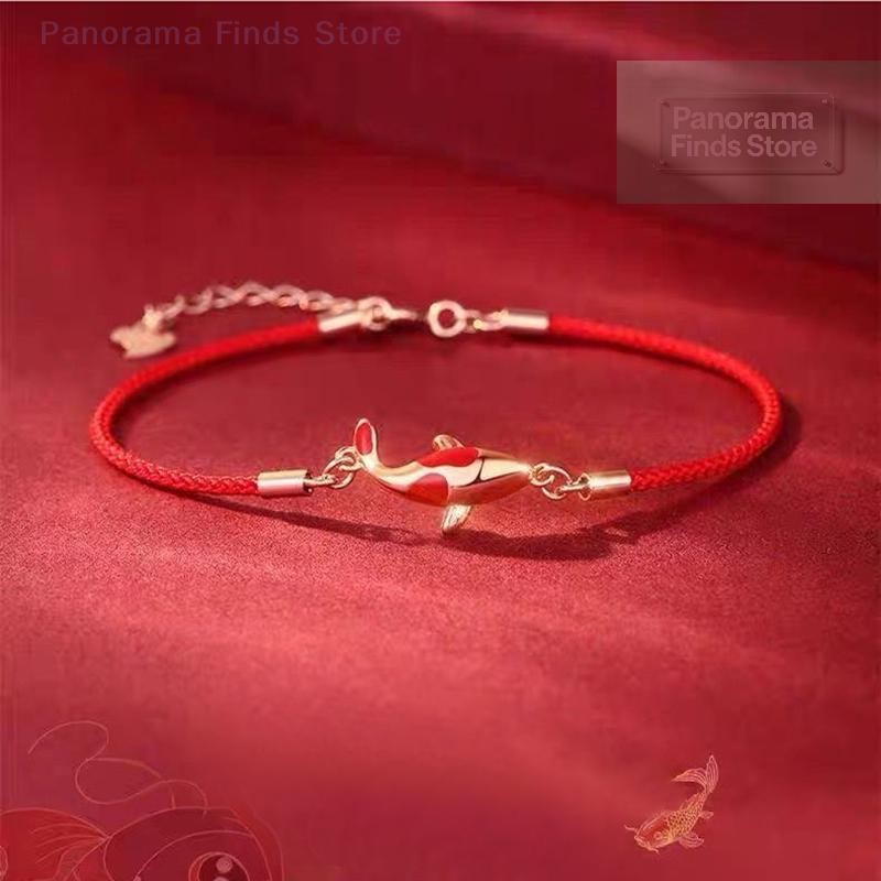 Braided Rope Koi Bracelet Red String Good Luck Charm Couple Gift Valentine's Day Jewelry Accessory