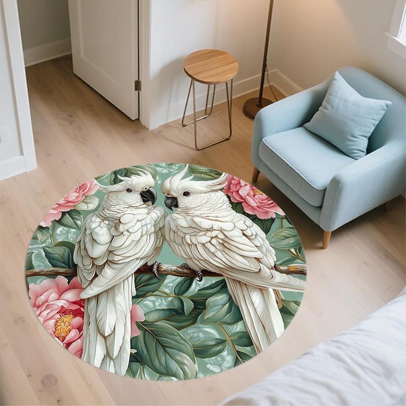 Flower Parrot,Round Area Rug,Carpet Rug for Living Room Bedroom Sofa Playroom Decor,Non-slip Floor Mat