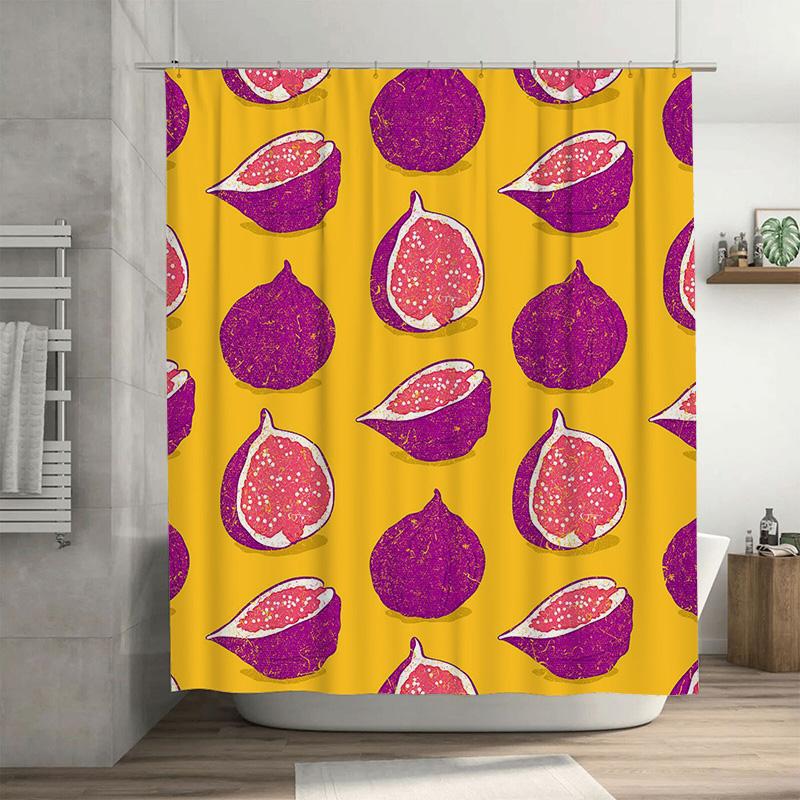 

Bright Yellow Fig Pattern Shower Curtain Waterproof Fabric Bathroom Decoration For Home Decor Figs Fruit Print Custom Size Avail W60H190(CM)-1 Pcs