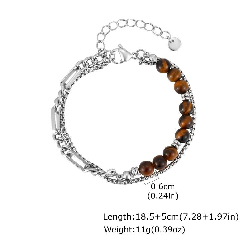 Stainless Steel Irregular Bead Bracelet With Tigers Eye Stone Geometric Design Unisex Fashion Jewelry