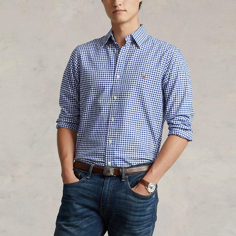 Polo Ralph Lauren FW22 Plaid Logo Embroidered Polo Long Sleeve Shirt Men Shirts Blue MNPOWOV16820202-400