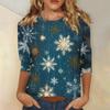3/4 Sleeve Shirts For Women Print Christmas Tees Blouses Casual Plus Size Basic Tops Pullover