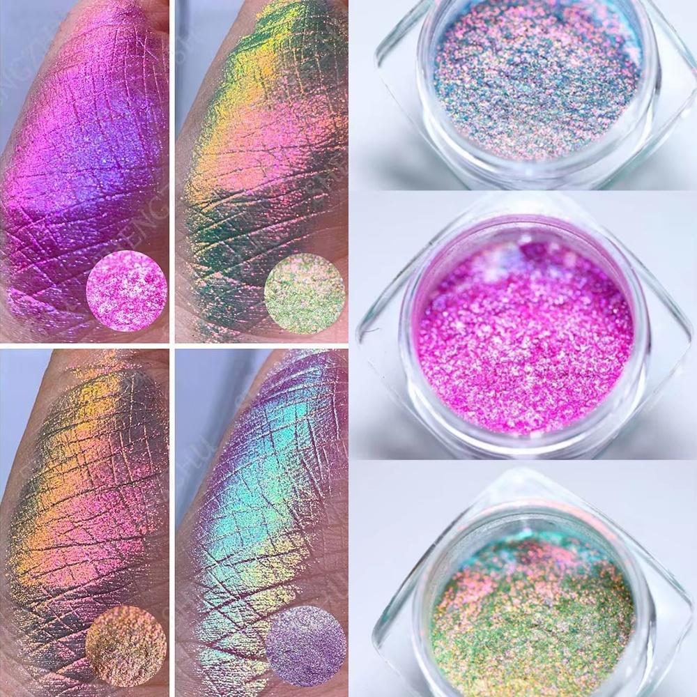 Multichrome Chamäleon Lidschatten Pulver Nagel Glitters Aurora Neon Regenbogen Pigment Chrom Pulver Schillernden Lidschatten Nagel Dekore