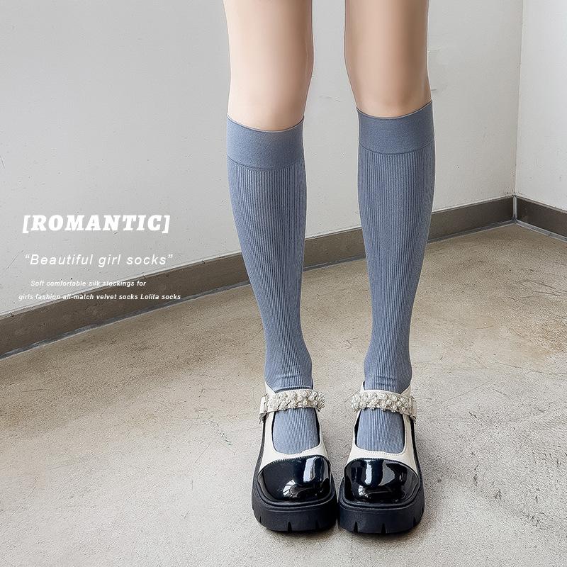 Women's Spring and Autumn Solid Color Long Stockings for Slimming, Retro Ankela Red Solid Color Knee-length Slimming Legs