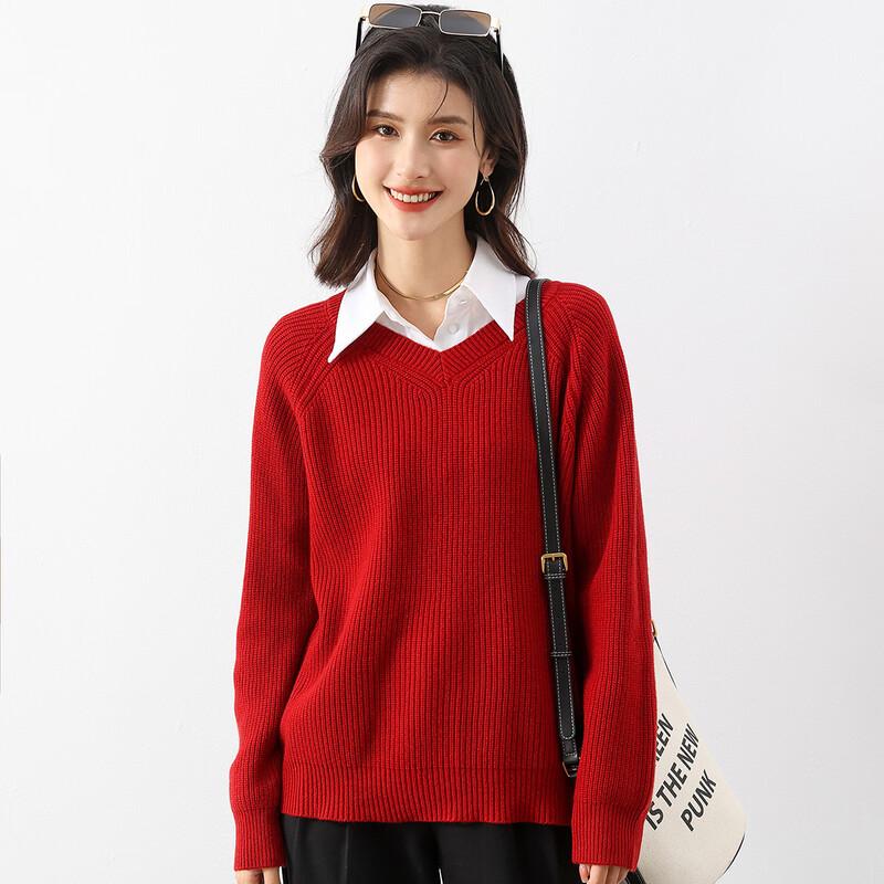 MOKANA Women's Elegant V-Neck Wool Sweater