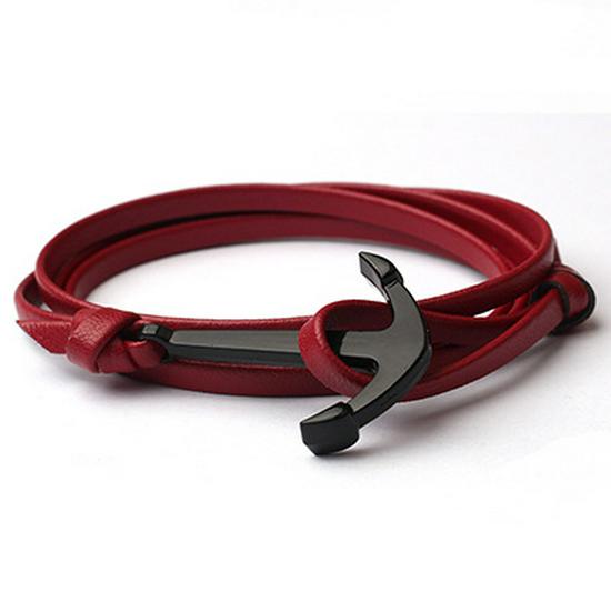 High-End Men's Leather Bracelet: Braided Rope with Alloy Fishhook Anchor
