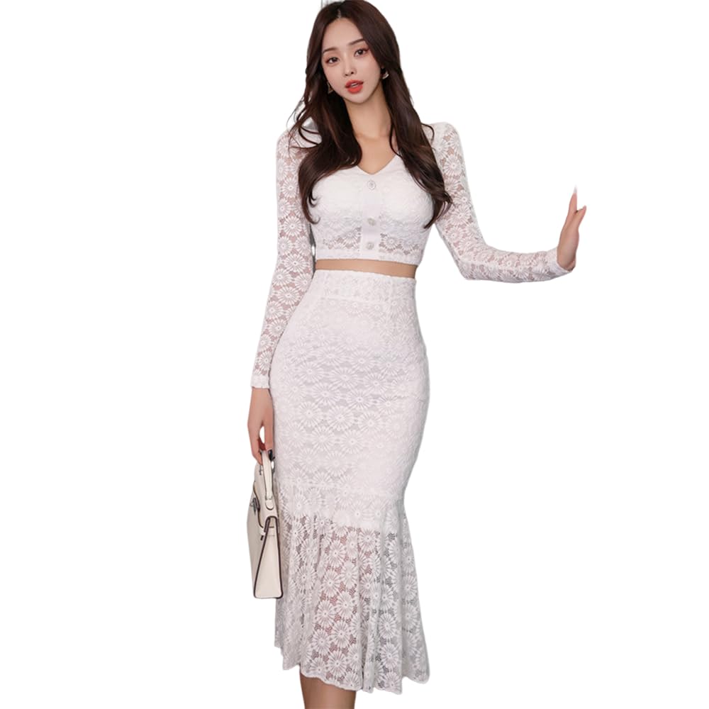 

GRAXIA Платье Миди Русалка Подходящее для Хостесс Длинное Расшитое Цветочное Размер Маленький Платье, Платье, Комплект из Двух Частей, А-силуэт, Хостесс, Клубы, Лаунжи, Рукава, белый