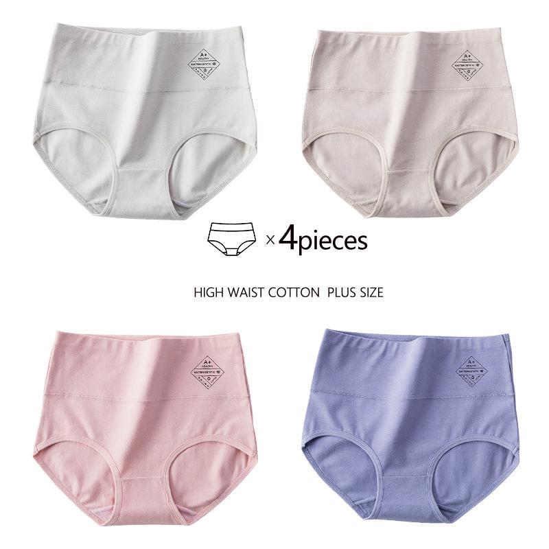 4pcs High Waisted Panties Women's Plus Size Soft Cotton Panties Women's Underwear
