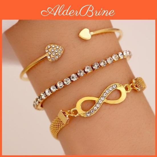 Pcsset Bracelets 3 Cuff Rhinestone Heart Open Bracelet Jewelry Retro Lucky Stack Bracelets For Women Adjustable Dainty Bracelet Gifts
