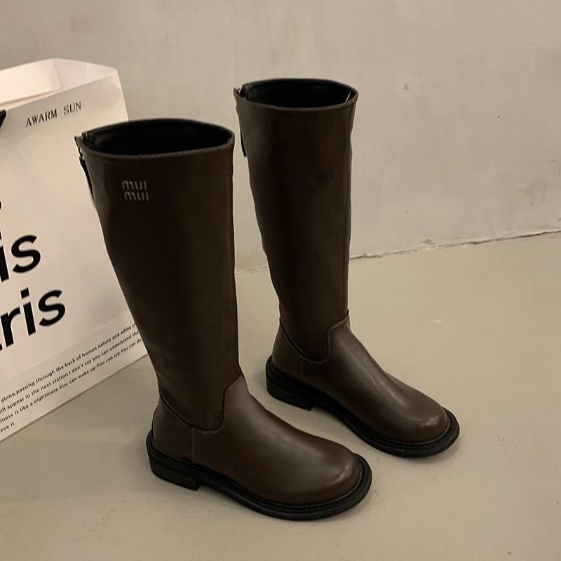 Women's Petite High-top Versatile Riding Boots 2024 New Autumn/winter Thick Base Long Tube Slimming Boots Rubber Upper Material