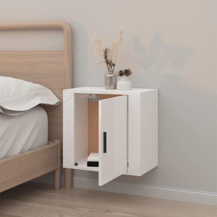 Table de chevet murale - Maison Exclusive - Blanc brillant - Bois d'ingénierie - 50 x 30 x 47 cm