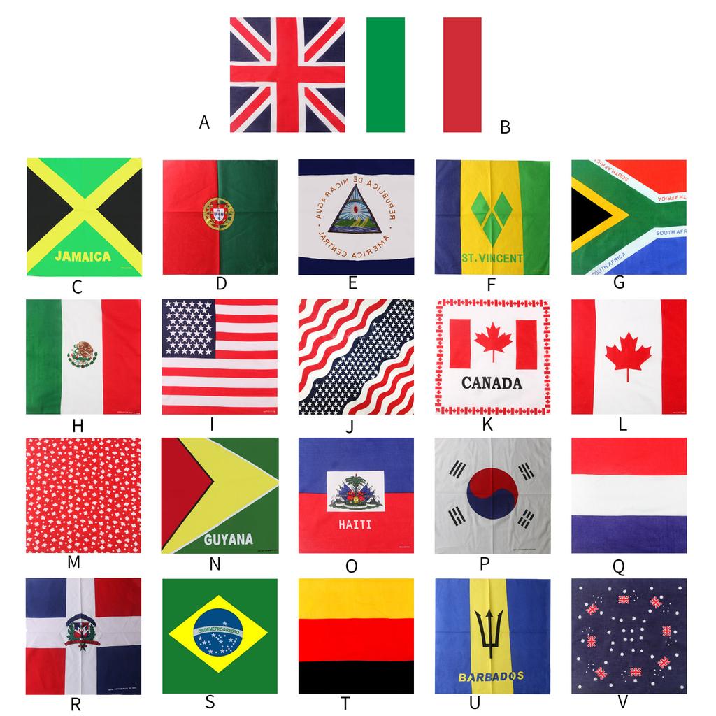 55x55cm Flag Print Bandana Music Festivals Hair Kerchief Multi Purpose Head Wrap Square Turban for Girls Photo Props