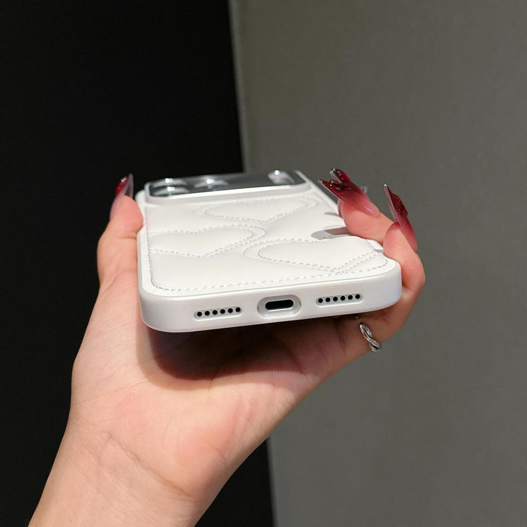 Love Heart French Style iPhone 17 Pro Max Full Coverage Protective Case with Anti-Fall Lens
