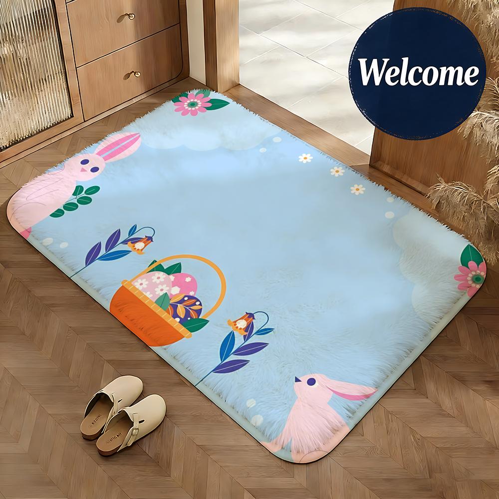 Soft Flannel Floor Mat Holiday Easter Floor Mat Non-Slip Absorbent Doormat Bathroom Bedroom Home Decor Rug