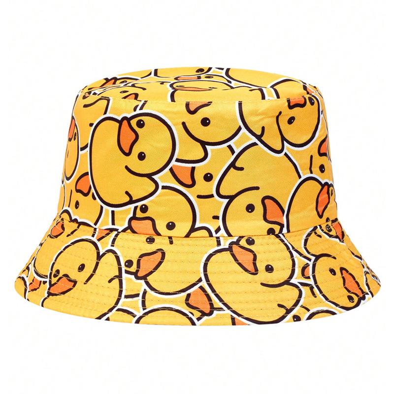Unisex Kleine gelbe Ente beidseitig bedruckt Persönlichkeits-Bucket-Hüte Fischermützen Outdoor-Freizeitmütze Sonnenschutzhut