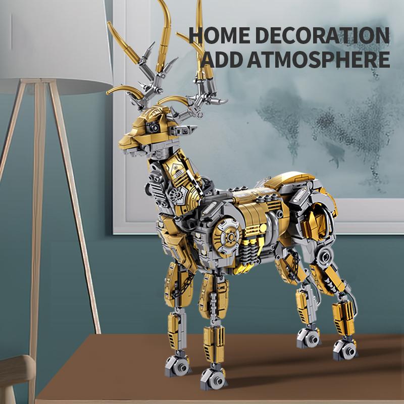 924PCS Mechanical Elk Building Blocks Creative Animal Robot Model Assembly Bricks Desktop Decoration Kids Toys Holiday Gifts No Box