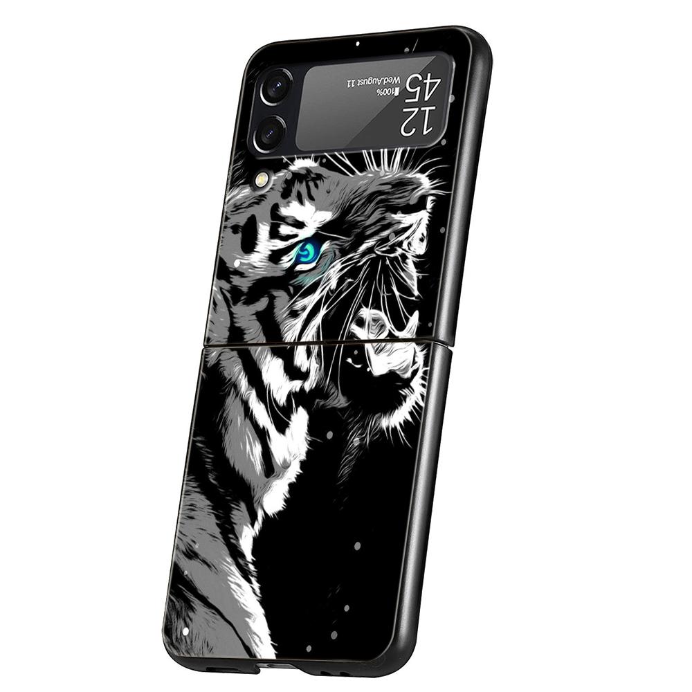 Animal Tiger Hard PC Phone Case For Samsung Galaxy Z Flip 6 5 4 Black Cover For Galaxy Z Flip 3 Foldable Shockproof Capas Fundas