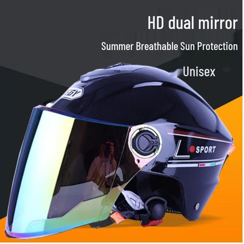 Dual Lens Electric Motorcycle Helmet, Four Seasons Universal, Class A Certified for Men and Women.