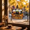 Fall Seasonal Gift Halloween Wooden Hanging Sign Happy Door Sign with Gnomes/Ghosts Retro Indoor Home Accents Autumn Harvest Festival Wall