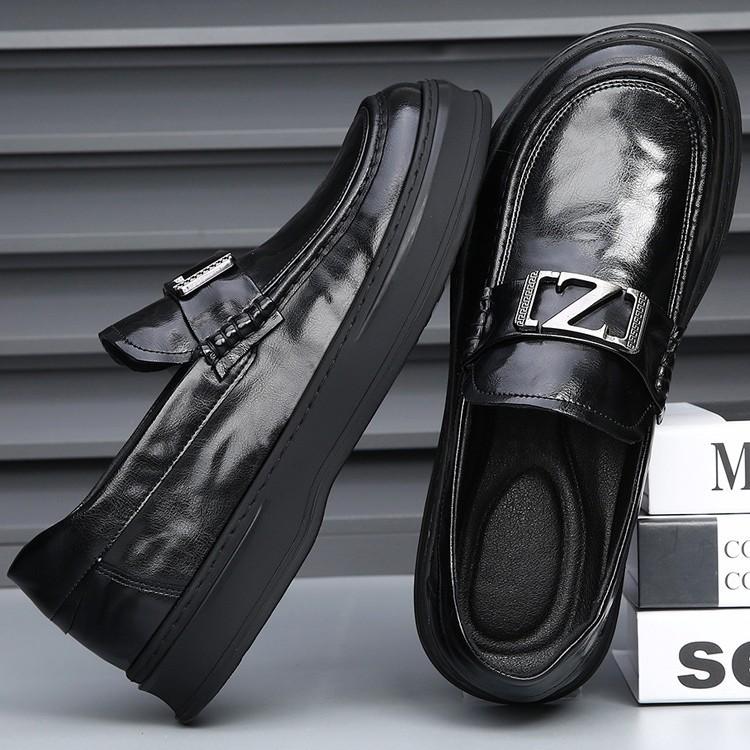 Men's leather shoes spring and autumn new one-pedal lazy beanie shoes soft sole breathable business casual shoes platform loafers