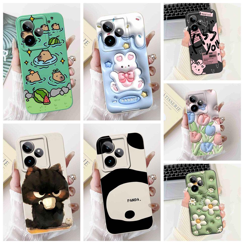 For Realme GT 7 5G 6.78" Case RMX5061 Cartoon Panda New Flower Collection Soft Silicon Cover For Oppo Realme GT7 5G Phone Shell