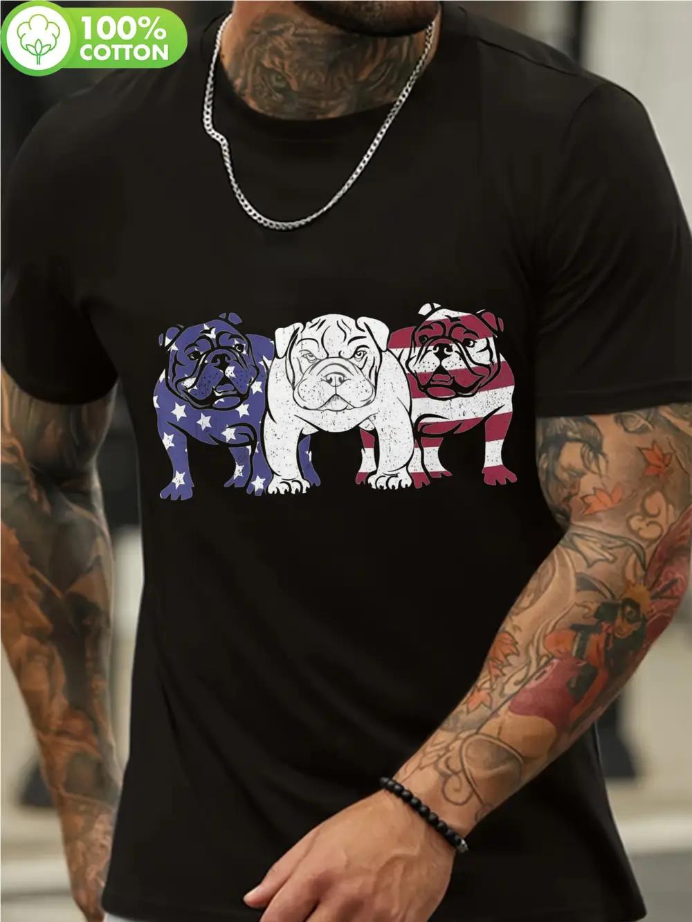 Patriotic English Bulldog T-shirt - 100% Cotton American Flag Retro Puppy Design XXXXL