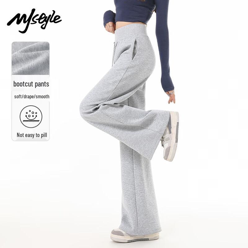 

MJ STYLE Women s Ribbed Waist Straight Leg Micro-Flare Pants S