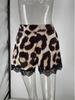 2026 Retro Satin Leopard Print Lace Trim Women's Shorts